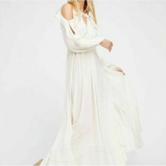 Free People Huxley Maxi Dress Ruffle Cutout Open Back Metallic Stripe Size Small - Picture 14 of 16